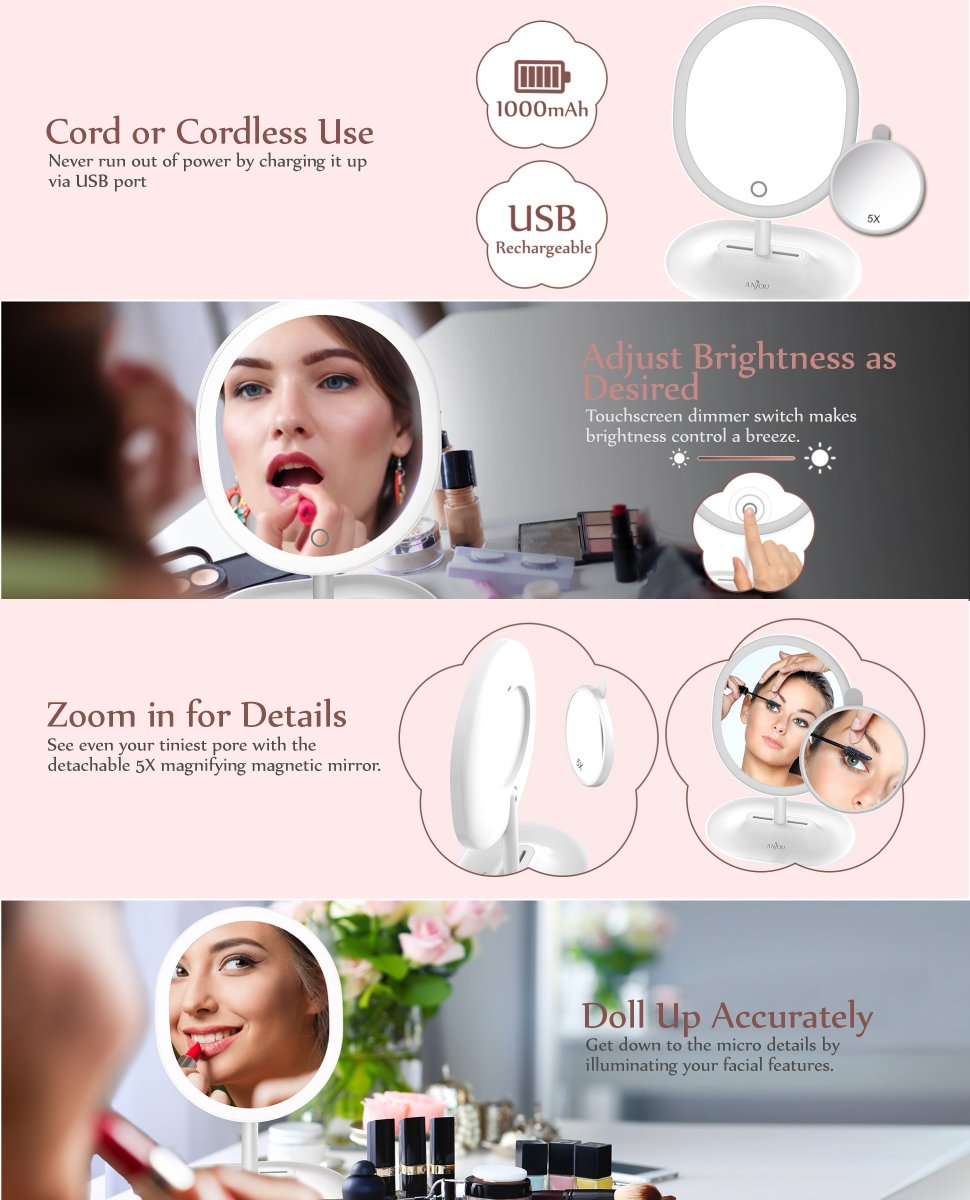 Makeup Mirror Anjou USB Rechargeable Vanity Mirror with 1X / 5 X