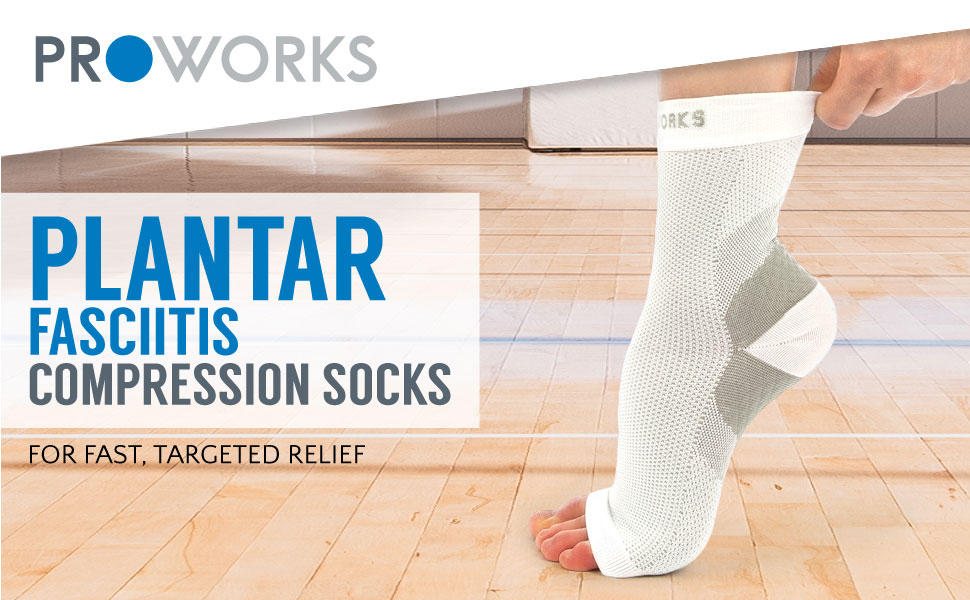 Proworks Plantar Fasciitis Compression Socks (Pair), Night Splint Alternative & OpenToe Foot