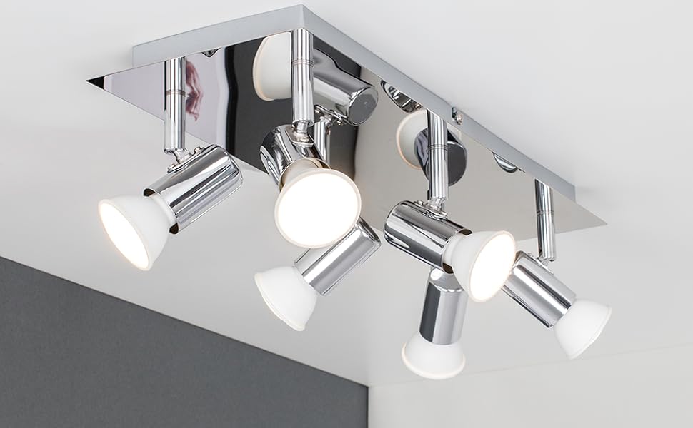 Modern Rectangular Silver Chrome 6 Way Adjustable Gu10 Ceiling