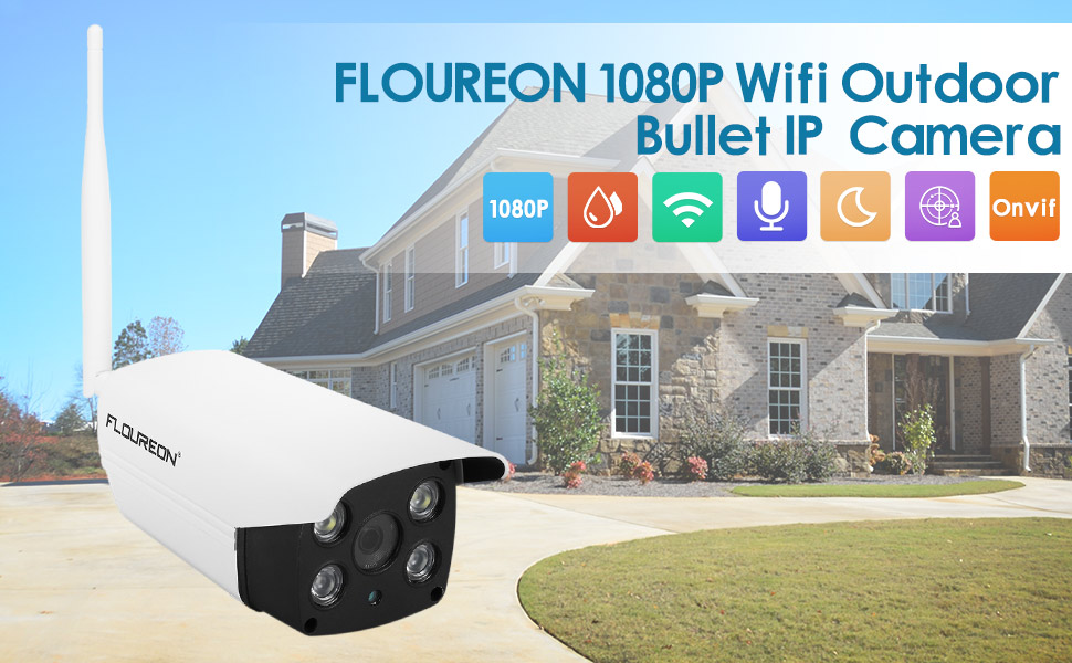 IP Camera, FLOUREON 1080P Outdoor Waterproof Wireless Security Bullet