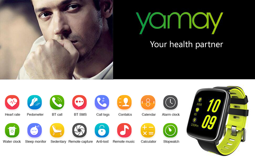 Smartwatch,YAMAY Bluetooth Smart Watch Waterproof IP68 Fitness Tracker Watch with Heart Rate