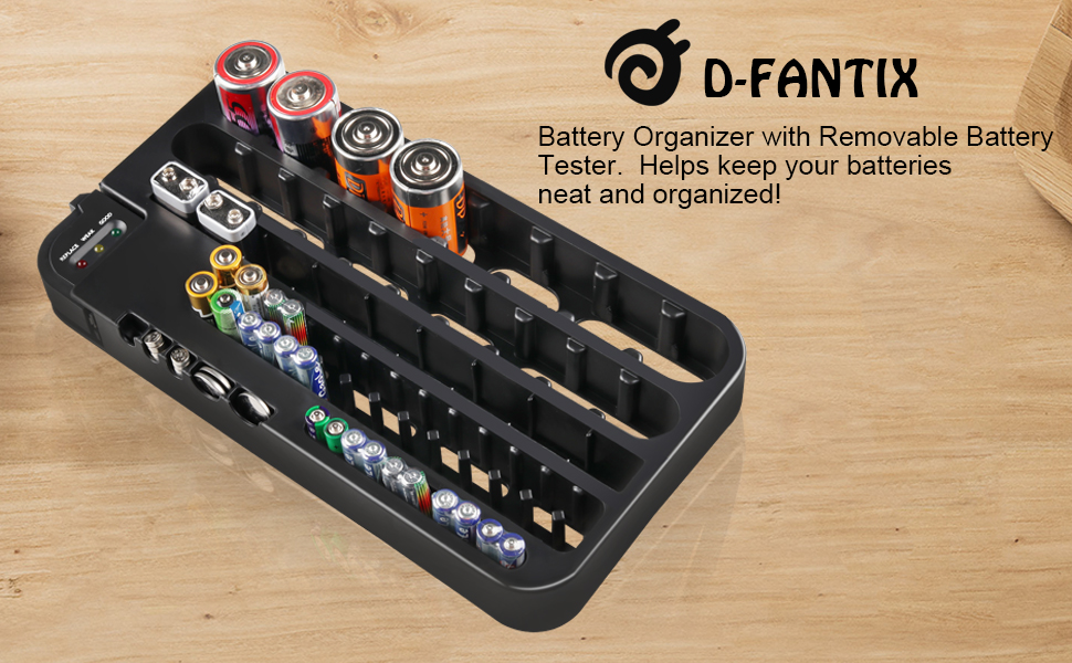 DFantiX Battery Organizer and Tester AA AAA Battery Storage Case Black