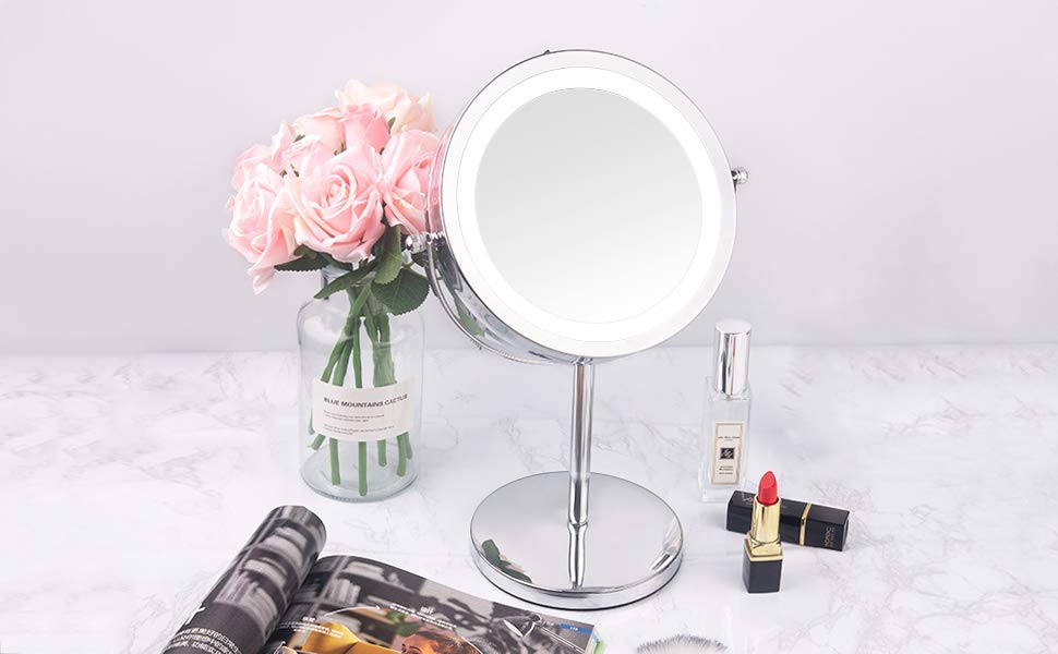Gospire 10x Magnified Lighted Makeup Mirror Double Sided Round