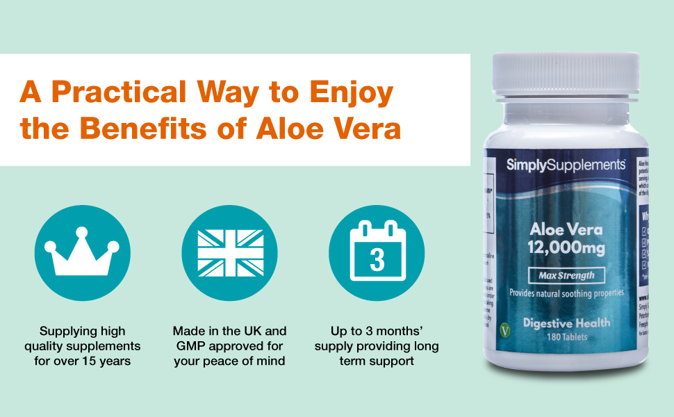 Aloe Vera Tablets 12,000mg Digestive Support Supplement Vegan