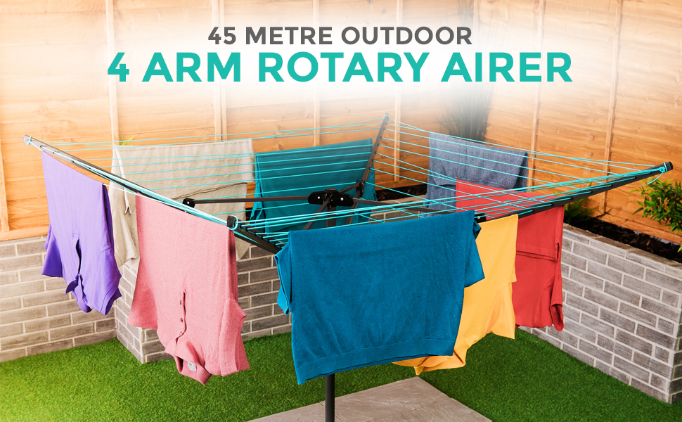 LIVIVO Outdoor Garden 4 Arm 45m folding Rotary Washing Line Clothes Airer Dryer with Free Ground