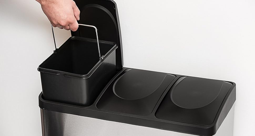 LIVIVO Stainless Steel Recycling Pedal Bin with Removable Inner Compartments and Hygienic Foot