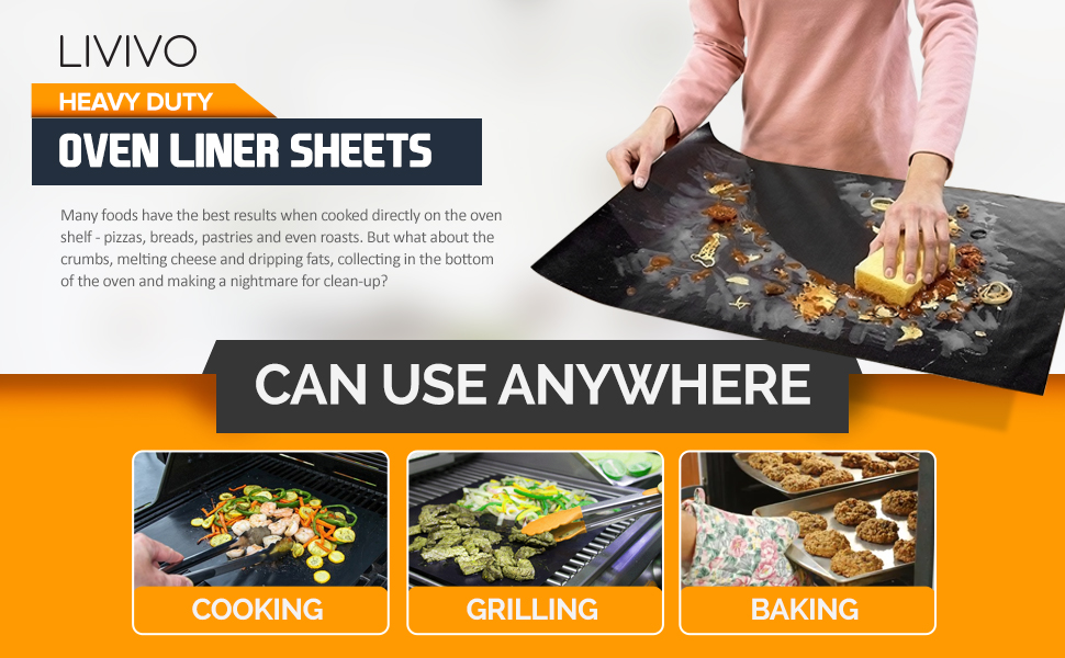 LIVIVO Heavy Duty Oven Liner Sheets Wipe Clean and Reuse for Oven, Tray