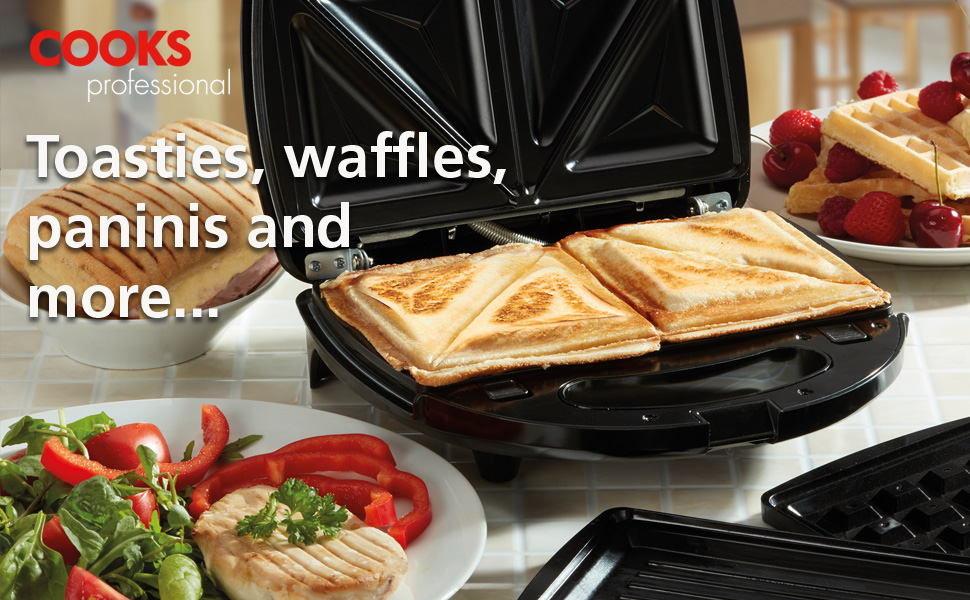 Cooks Professional Sandwich Toaster Panini Maker Waffle Iron Grill 3 in