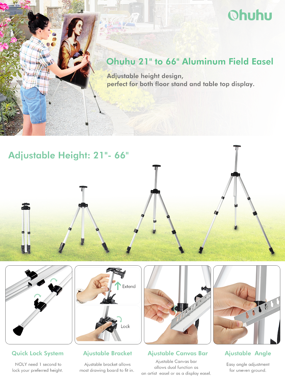 Artist Easel, Ohuhu 2Pack 66" Aluminum Field Easel Stand with Carrying