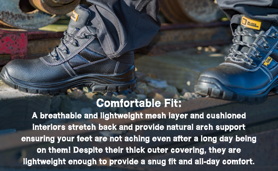 Black Hammer Mens Safety Boots Work Waterproof Shoes Leather Steel