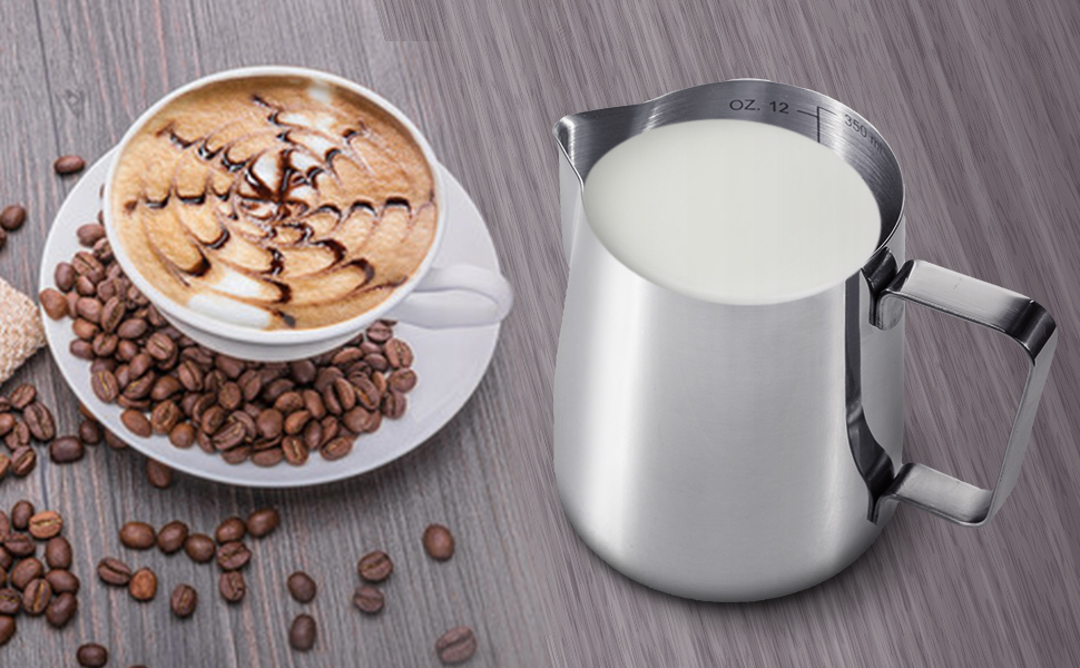 Anpro Milk Jug 350ml/12 fl.oz, 304 Stainless Steel Milk Pitcher, Milk