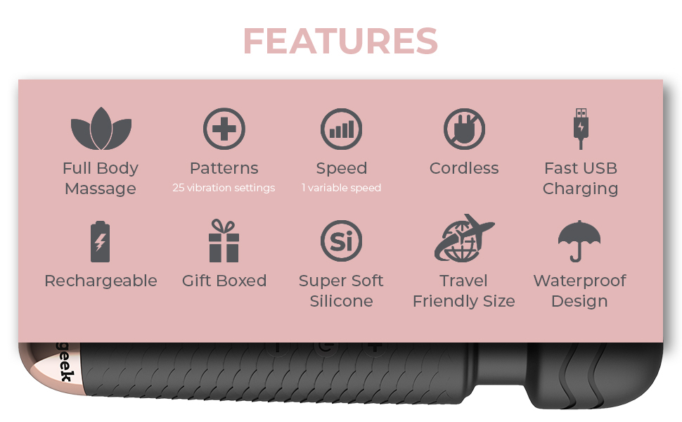 Full Body Wireless Wand Massager by BED GEEK Waterproof Handheld