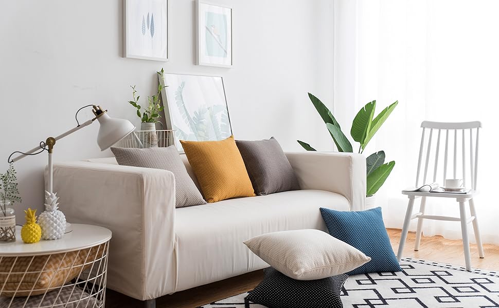 Home Brilliant Cream Cushion Covers Pack of 2 Checkers and Dots Faux