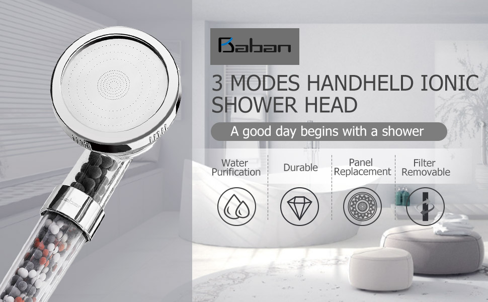 Ionic Shower Head, Baban Upgraded 4Layer Filtration Universal Handheld
