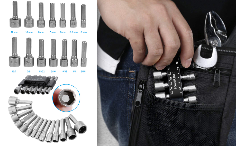 Rovtop 14 Pcs Nut Driver Set, 1/4'' Hex Shank QuickChange Nut Driver