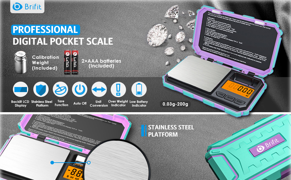 Brifit Digital Pocket Scale, (200 x 0.01g) Precision Mini Scales with