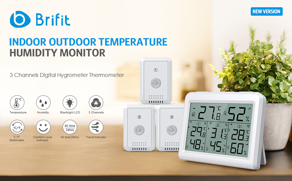 Brifit Wireless Digital Hygrometer Thermometer, Indoor Outdoor