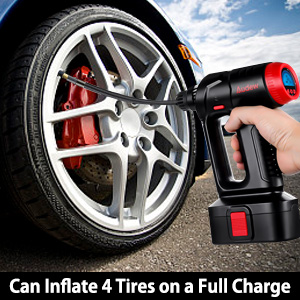 Car Tyre Inflator With Auto Cut Off, 2200mah Large Battery Audew Air Compressor Can Inflate 4 Car Tires When It Is Fully Charged, Car Tyre Inflator With Auto Cut Off