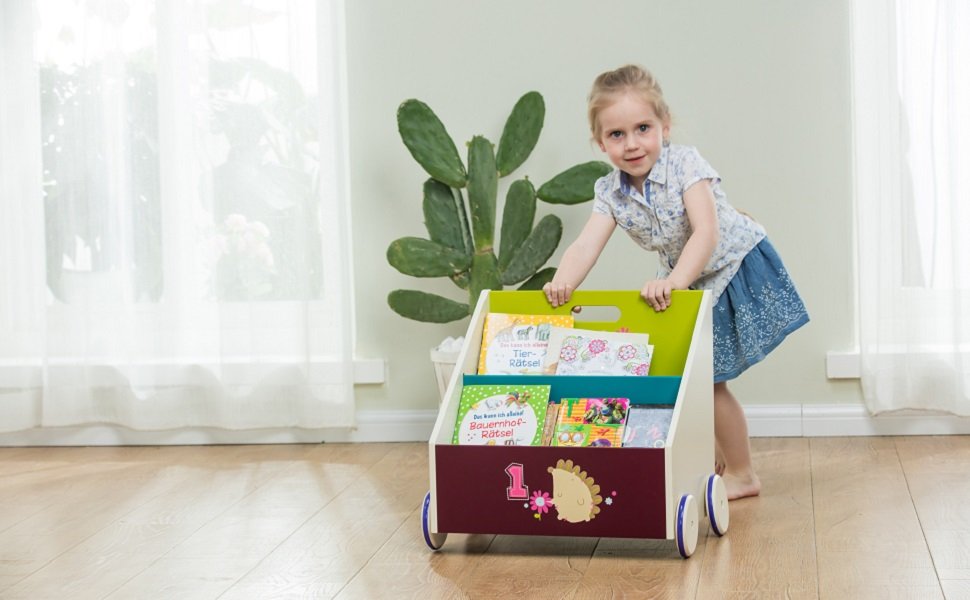 Labebe Child Bookcase, Small Wooden Bookshelf with Wheels, 2in1 Viola