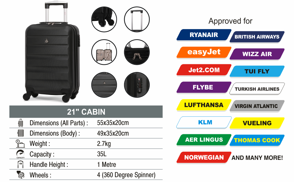 Aerolite Abs Hard Shell 4 Wheel Lightweight Carry On Hand Cabin