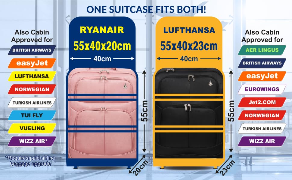 Aerolite Expandable Cabin Luggage Suitcase 55x40x20 To 55x40x23cm