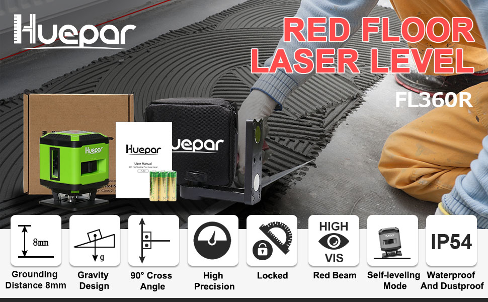 Floor Laser Level for Tile Laying Square Leveling Huepar FL360 Pro