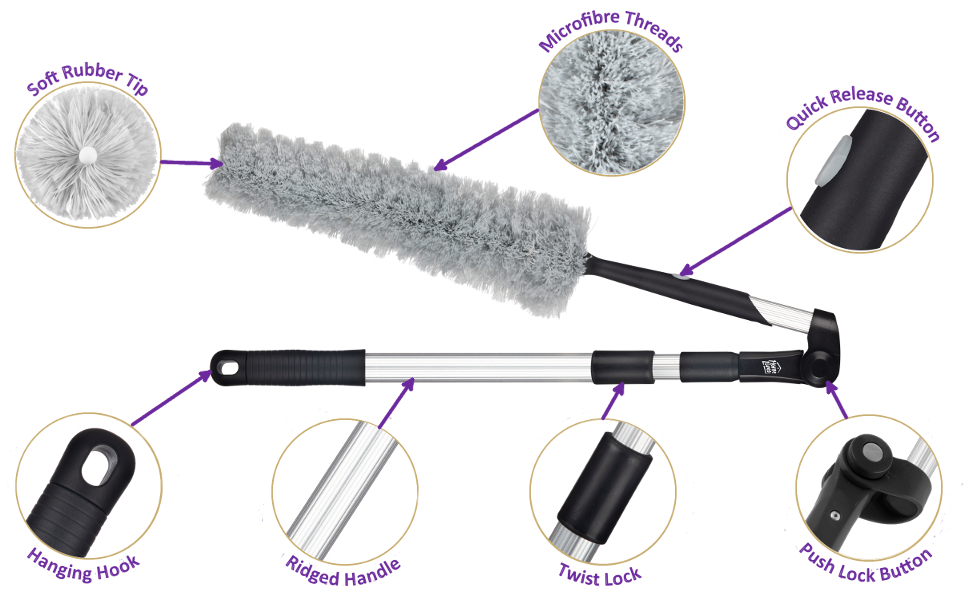 Telescopic EXTENDABLE Duster Makes Cleaning Easier & Faster Microfibre Extendable Feather