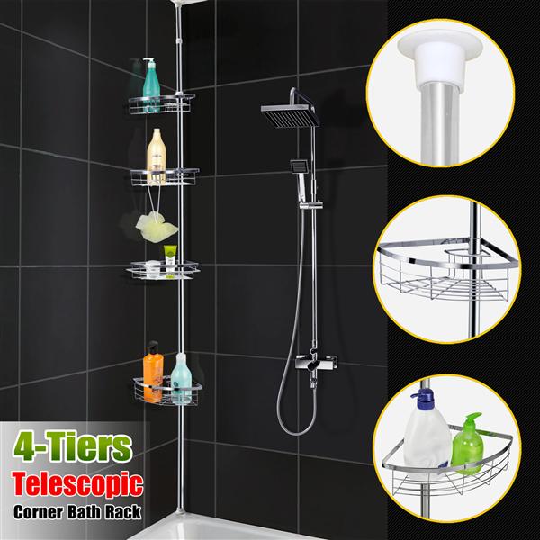 Popamazing 4Tier Adjustable Telescopic Corner Shower Bathroom Shelf Organiser Caddy Amazon.co