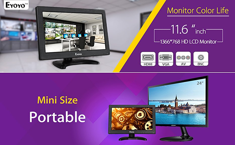 Eyoyo 12 Inch Portable HDMI Monitor TFT LCD Screen with AV HDMI BNC VGA