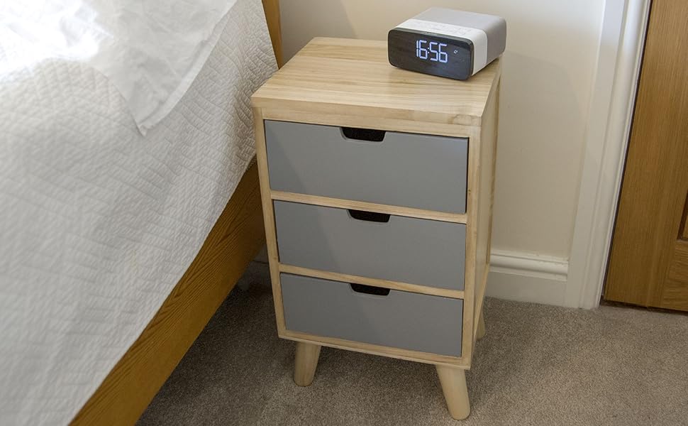 3 Drawer Bedside Solid Wood Grey Table Modern Furniture Tapered