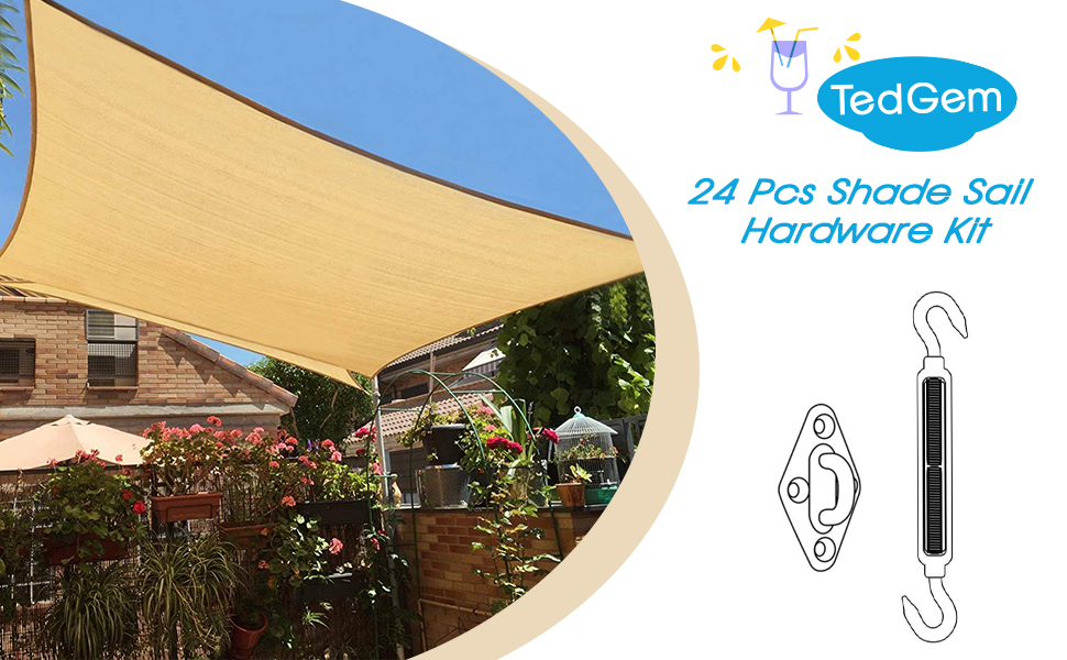 TedGem Heavy Duty Sun Shade Sail Fixing Kit for Garden Triangle and