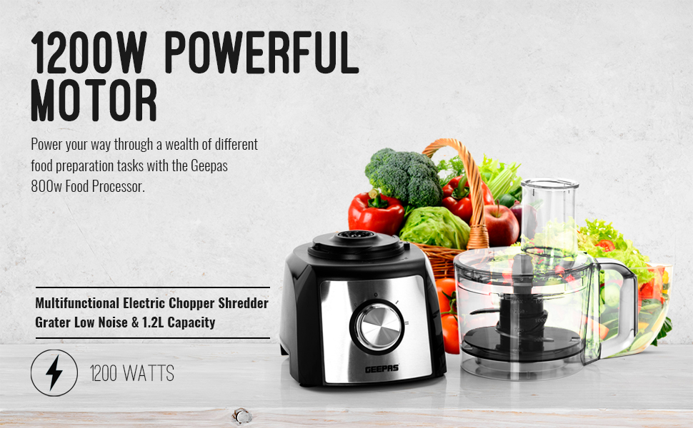 Geepas 1200W Compact Food Processor Blender Multifunctional Electric Chopper with Shredder