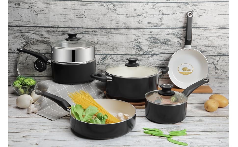 Lovepan Beets Pots and Pans Set, White Ceramic Coating Nonstick