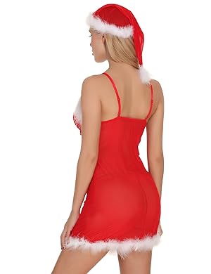 Aibrou Womens Christmas Outfit Lingerie Set Babydoll Red