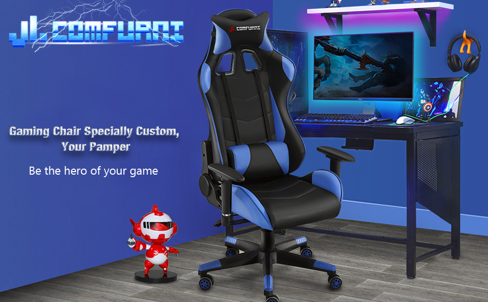 JL Comfurni Video Game Chair Home Office Desk Chair Ergonomic Swivel PC
