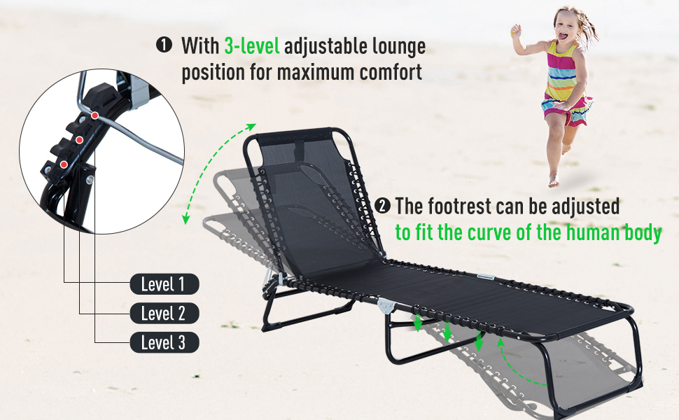 Outsunny Garden Sun Lounger Reclining Cot Foldable Hiking Camping Chair Black 13 Outsunny Garden Sun Lounger Reclining Cot Foldable Hiking Camping Chair Black -Outdoor Furniture Store