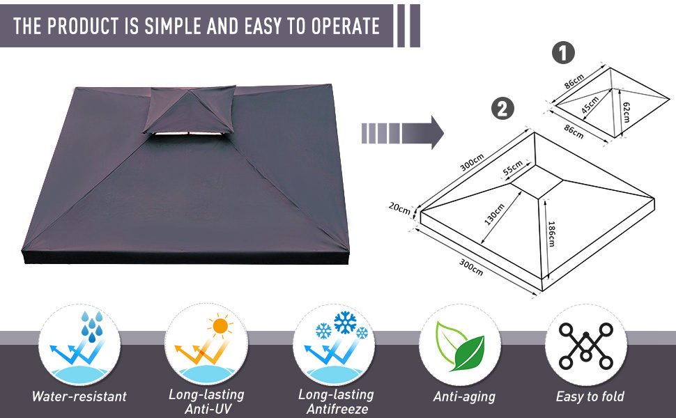 Outsunny 3(m) 2 Tier Garden Gazebo Top Cover Replacement Canopy Roof Coffee 15 Outsunny 3(m) 2 Tier Garden Gazebo Top Cover Replacement Canopy Roof Coffee -Outdoor Furniture Store