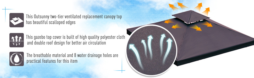 Outsunny 3(m) 2 Tier Garden Gazebo Top Cover Replacement Canopy Roof Coffee 14 Outsunny 3(m) 2 Tier Garden Gazebo Top Cover Replacement Canopy Roof Coffee -Outdoor Furniture Store