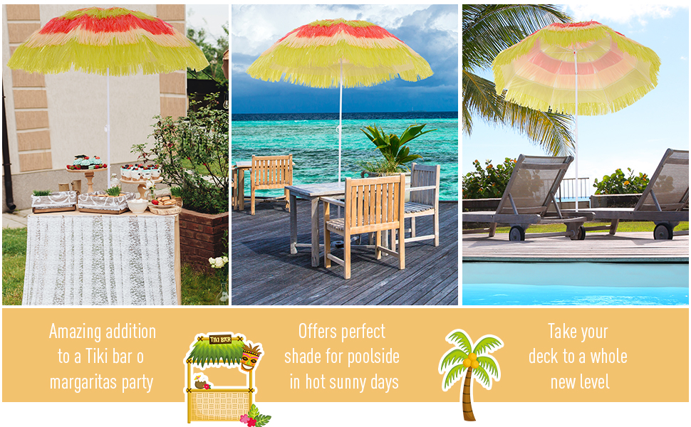 Outsunny 1.6m Patio Garden Hawaii Beach Sun Umbrella Sunshade Hawaiian