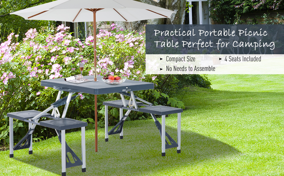 Outsunny Folding Picnic Table and Chair Set Portable Camping Hiking