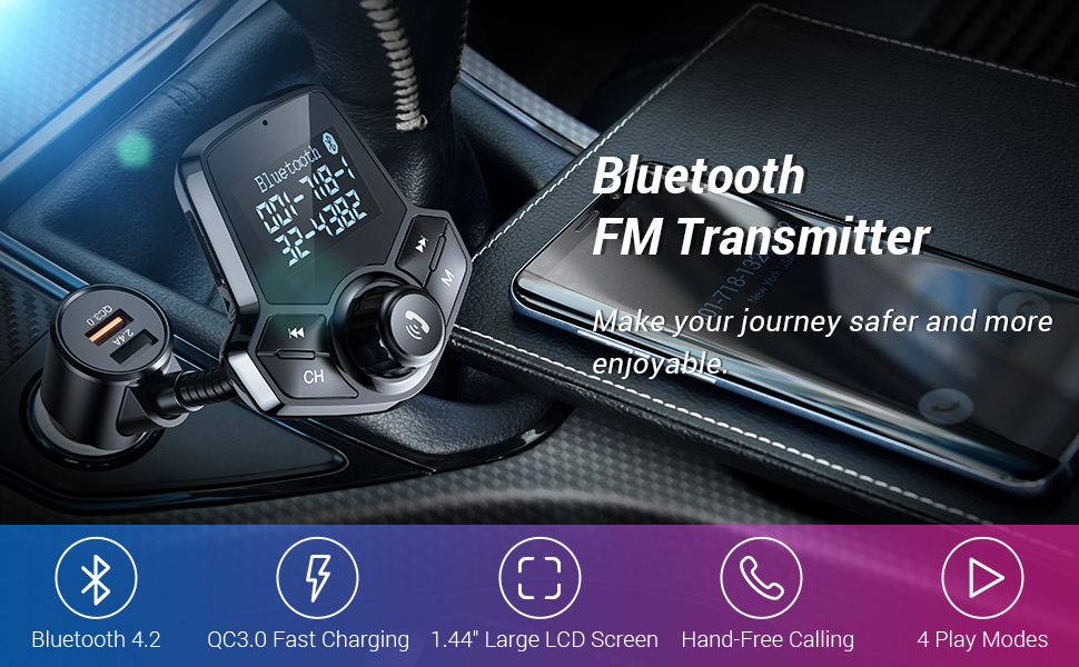 AINOPE FM Transmitter,Fm Transmitter bluetooth V4.2 Wireless Radio