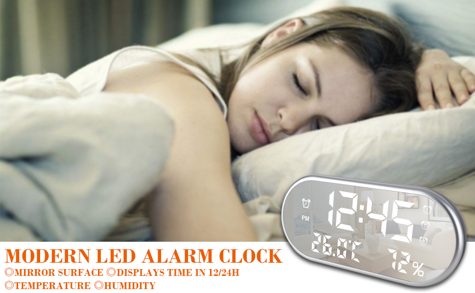 Genround Digital Alarm Clock Main Powered, Dual USB Ports for Smartphones or Tablets, Mirror