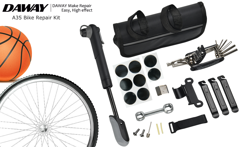 DAWAY Bike Tyre Repair Tool Kit A35 Bicycle Frame Bag with 120 Psi Mini