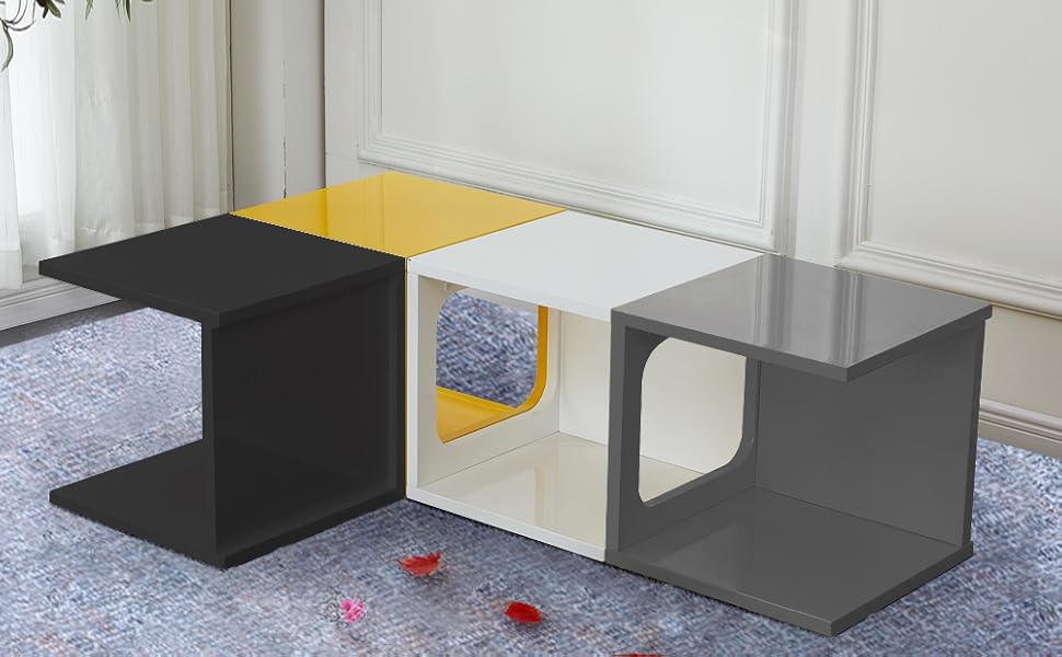 OFCASA Modern White High Gloss Coffee Table with Storage Cube Solid