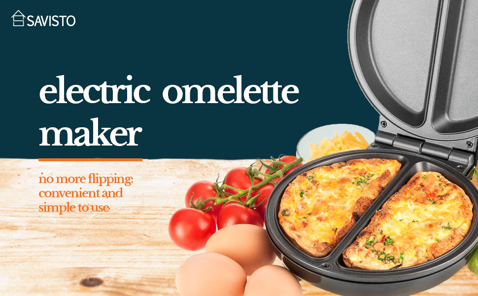 Savisto Electric Omelette Maker, 750 Watt NonStick Egg Cooker for Omelettes with Automatic Heat