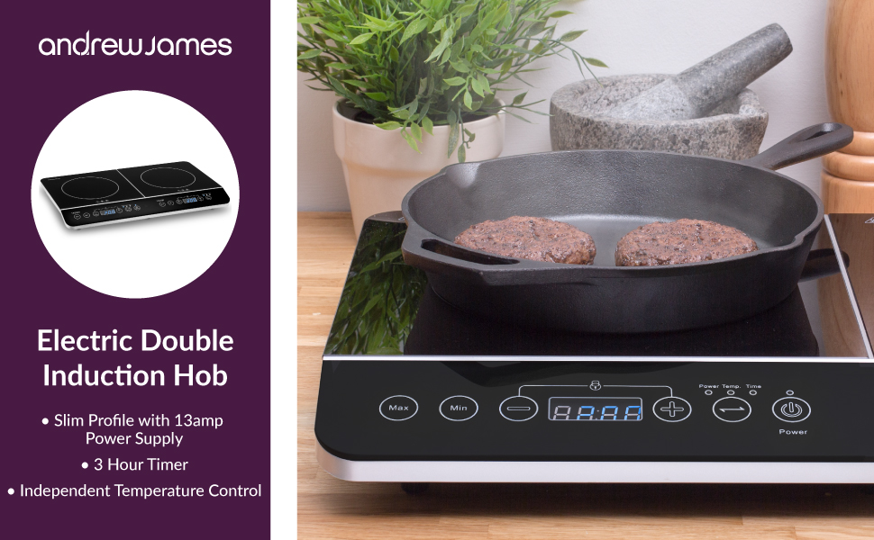 Andrew James Double Induction Hob Portable 13amp Electric Cooker with