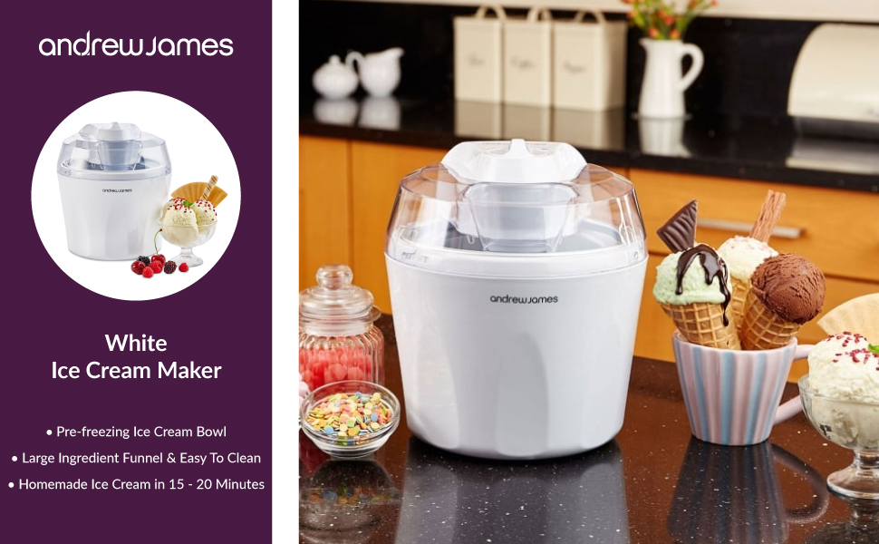 Andrew James Ice Cream Maker Machine with Detachable Mixing Paddle 1.5L