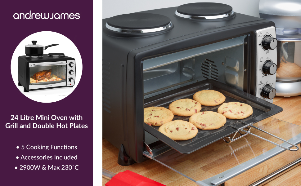 Andrew James Mini Oven with Hob Electric Mini Cooker with Double Hot