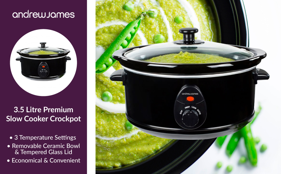 Andrew James Premium Slow Cooker Crockpot with Tempered Glass Lid