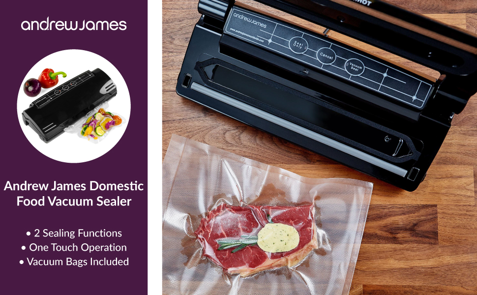 Andrew James Vacuum Sealer for Food Dual Function with 15 Reusable Bags Domestic Use Family
